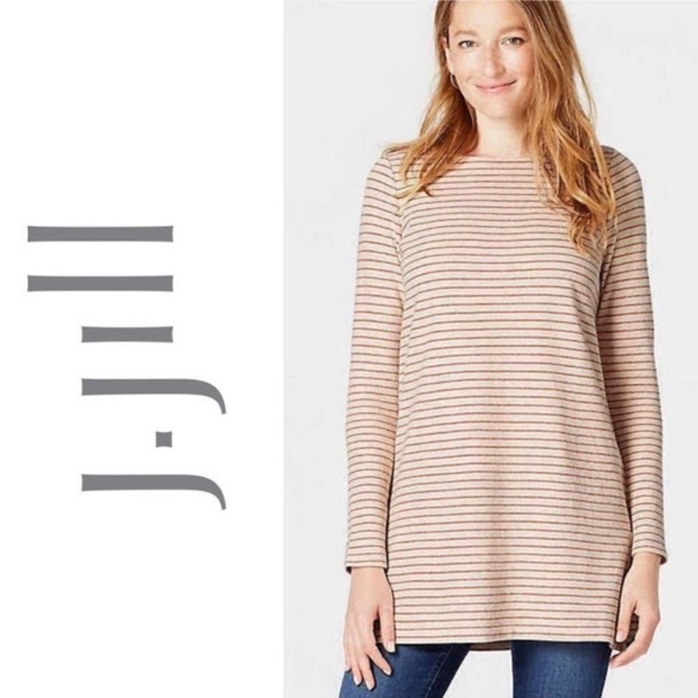 J. Jill Woman’s Sweater Knit Pullover Long Sleeve Tan And Orange Stripe …